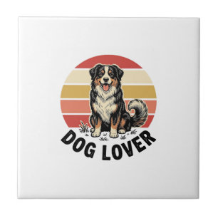 Dog Lover Vintage Engraving Cute Dog Sunset Design Tile