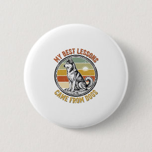 Dog Lover Vintage Shirt with Wise Husky Engraving_ 6 Cm Round Badge