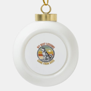 Dog Lover Vintage Shirt with Wise Husky Engraving_ Ceramic Ball Christmas Ornament