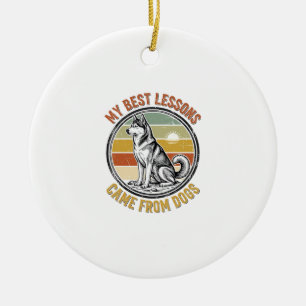 Dog Lover Vintage Shirt with Wise Husky Engraving_ Ceramic Tree Decoration