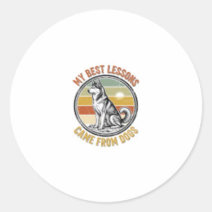 Dog Lover Vintage Shirt with Wise Husky Engraving_ Classic Round Sticker