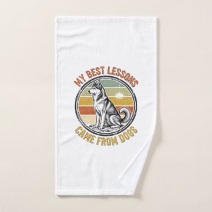 Dog Lover Vintage Shirt with Wise Husky Engraving_ Hand Towel