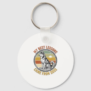 Dog Lover Vintage Shirt with Wise Husky Engraving_ Key Ring