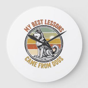 Dog Lover Vintage Shirt with Wise Husky Engraving_ Large Clock