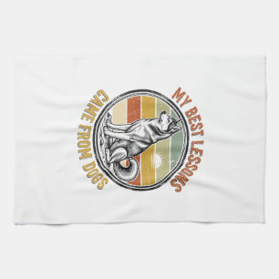 Dog Lover Vintage Shirt with Wise Husky Engraving_ Tea Towel