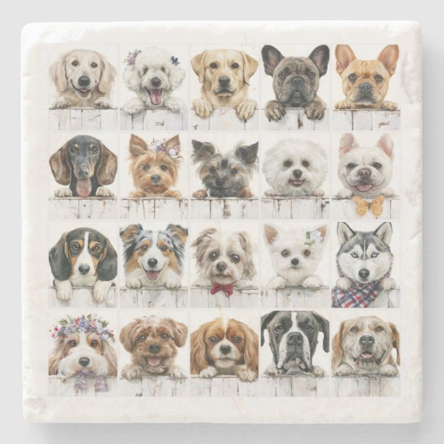 Dog Lover Watercolor Breeds Coaster (Front)