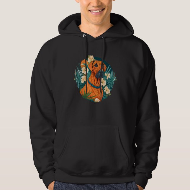 Dog Lover Women Smiling Rhodesian Ridgeback Flower Hoodie (Front)