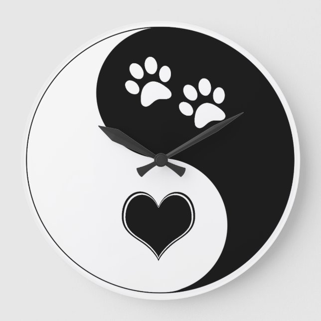 Dog Lover Yin Yang Hear and Paw Prints Large Clock (Front)