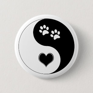 Dog Lover Yin Yang Heart and Paw Prints 6 Cm Round Badge