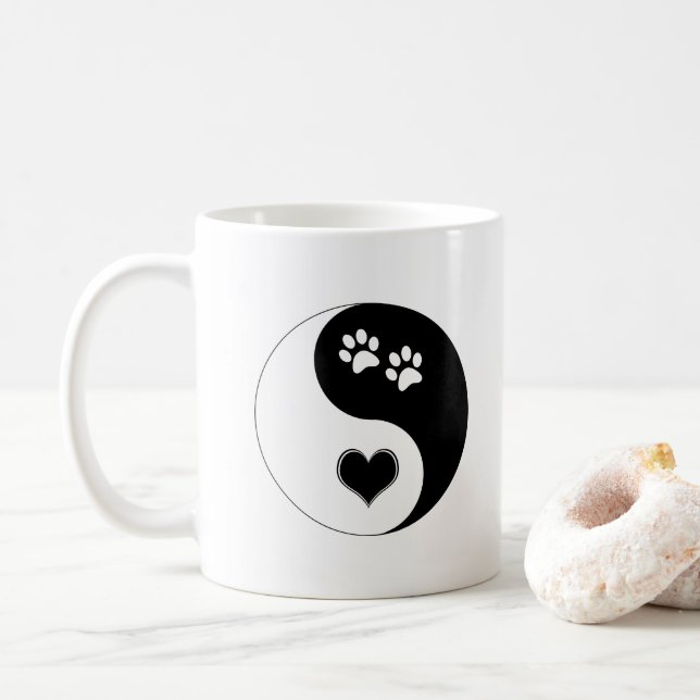 Dog Lover Yin Yang Heart and Paw Prints Coffee Mug (With Donut)