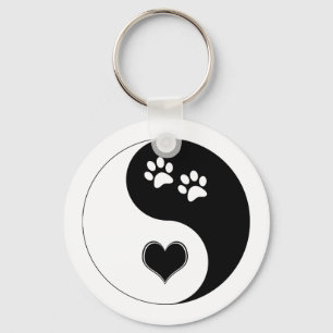 Dog Lover Yin Yang Heart and Paw Prints Key Ring