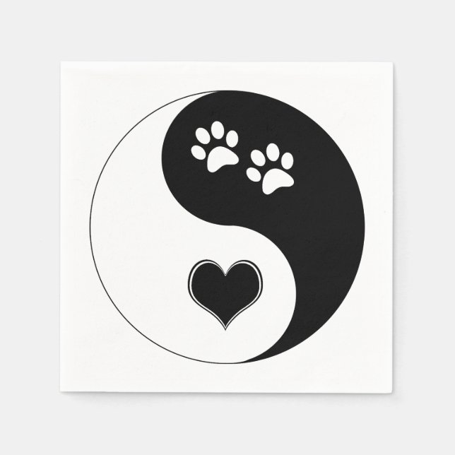 Dog Lover Yin Yang Heart and Paw Prints Napkin (Front)