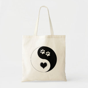Dog Lover Yin Yang Heart and Paw Prints Tote Bag