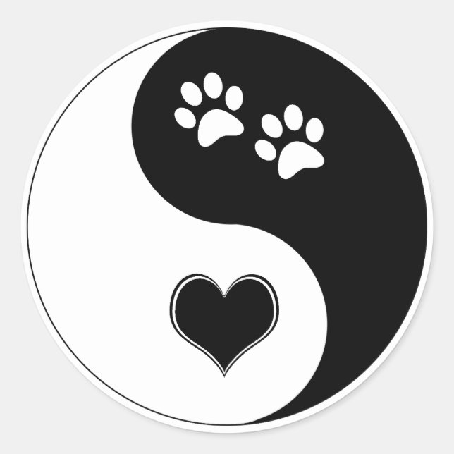 Dog Lover Yin Yang Heart Paw Prints Classic Round Sticker (Front)