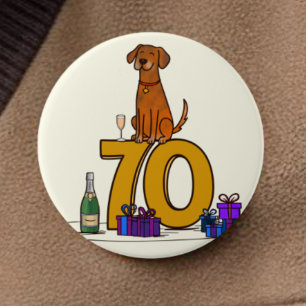 Dog lovers 70th birthday celebration 7.5 cm round badge