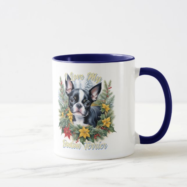Dog Lovers Adorable Boston Terrier Winter Theme Mug (Right)