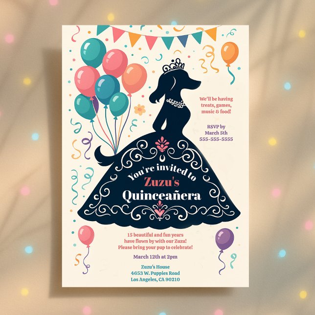 Dog Lover's Beautiful Quinceañera Birthday Fiesta  Invitation (Dog Lover's Beautiful Quinceañera Birthday Fiesta Invitation)