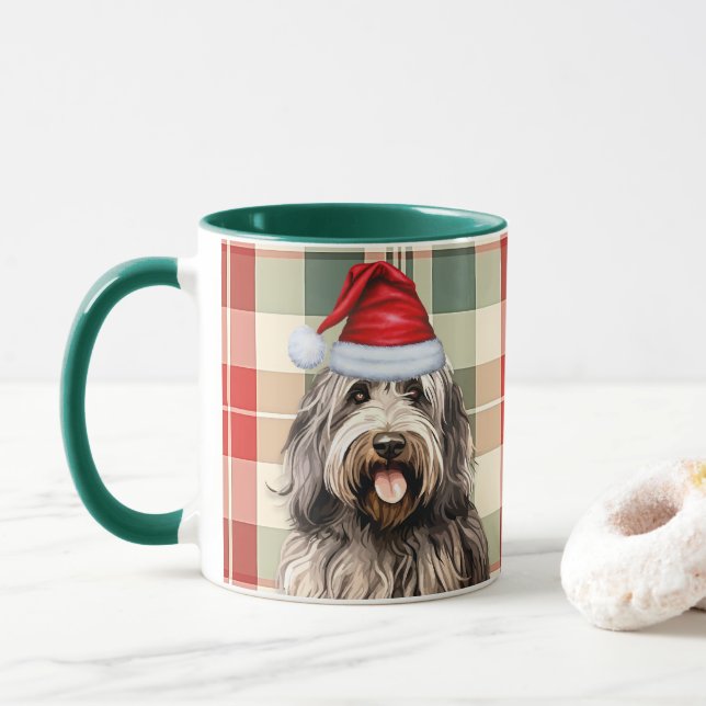 Dog Lover's Bergamasco Holiday Plaid Mug (With Donut)