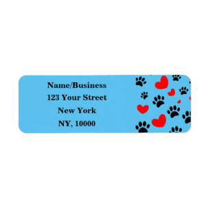 Dog Lovers Black Paw Prints Red Hearts Pattern