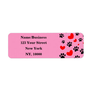 Dog Lovers Black Paw Prints Red Hearts Pattern