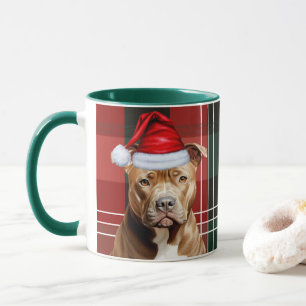 Dog Lover's Brown Pitbull Holiday Red Green Plaid Mug