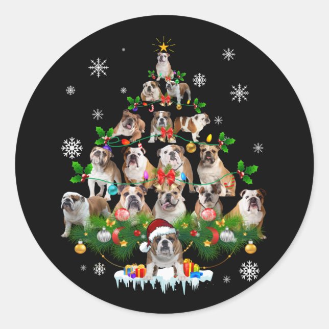 Dog Lovers | Bulldog Christmas Tree Ornaments Classic Round Sticker (Front)