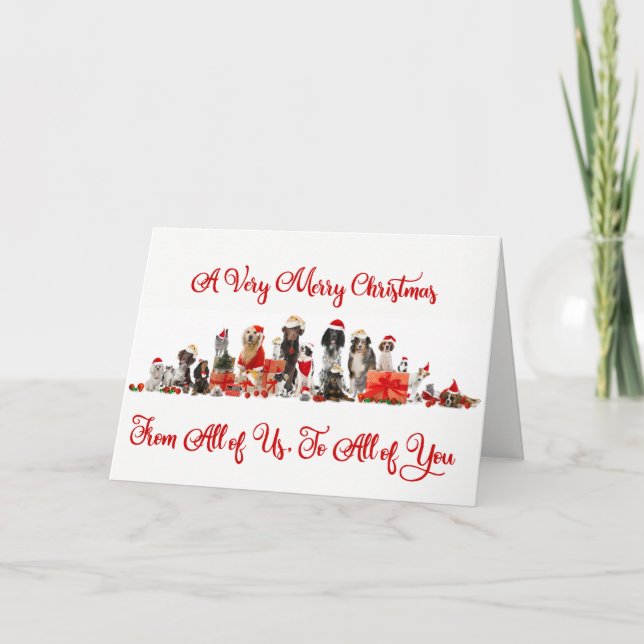 Dog Lovers Christmas Card, Family Name Holiday Card (Front)