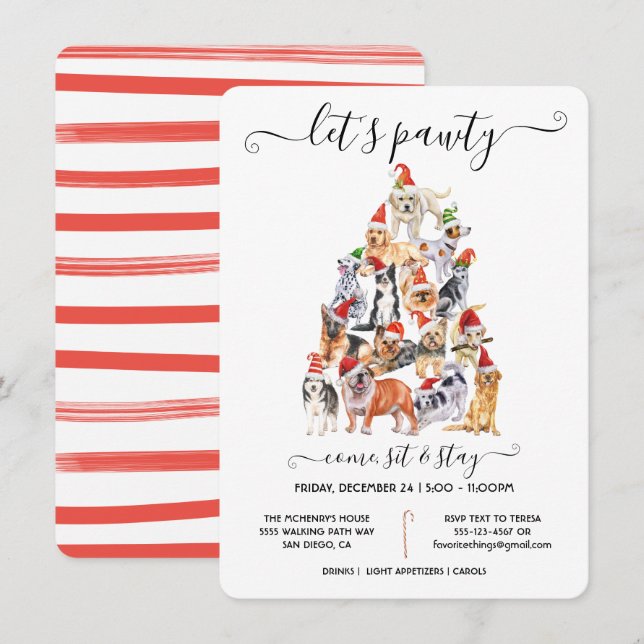 Dog Lovers Christmas Tree Pawty Invitation (Front/Back)