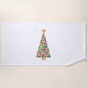 Dog Lovers Cute and Funny Dog Paws Prints Tree Chr Beach Towel