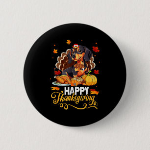 Dog Lovers Cute Dachshund Turkey Happy Thanksgivin 6 Cm Round Badge