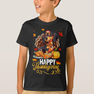 Dog Lovers Cute Dachshund Turkey Happy Thanksgivin T-Shirt
