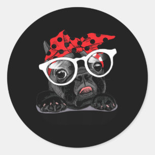 Dog Lovers French Bulldog Portrait In A Headband Classic Round Sticker