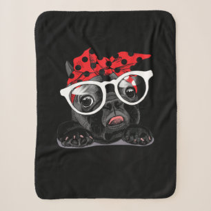 Dog Lovers French Bulldog Portrait In A Headband Sherpa Blanket