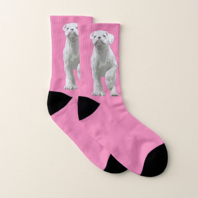 Dog Lovers Gifts - Fun White Boxer Dog Socks (Pair)