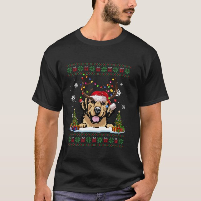 Dog Lovers Golden Retriever Santa Hat Ugly Christm T-Shirt (Front)