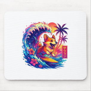 Dog Lovers Japanese Corgi Surfing Great Wave Japan Mouse Mat