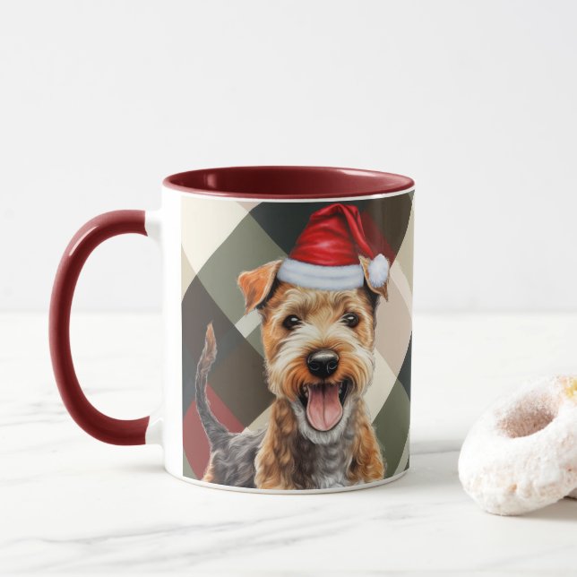 Dog Lover's Lakeland Terrier Holiday Plaid Mug (With Donut)