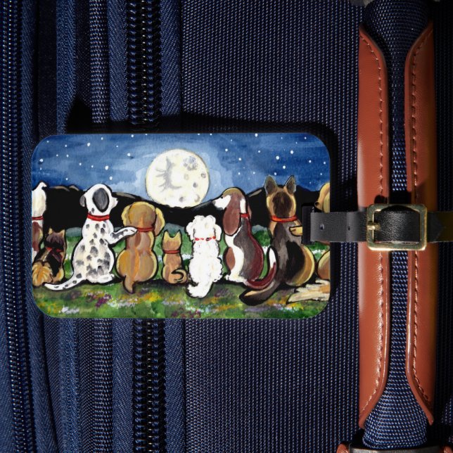 Dog Lover's Luggage ID Tag Personalised Moon Navy (Front Insitu 4)