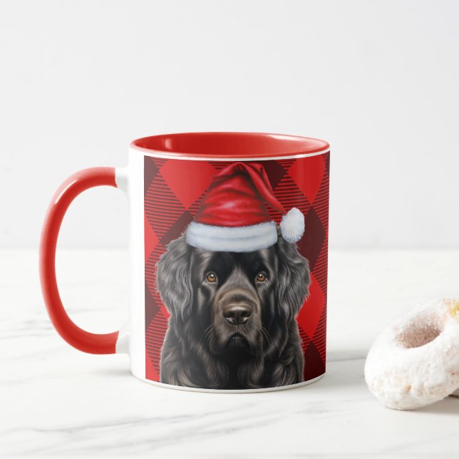 Dog Lover's Newfoundland Holiday Buffalo Plaid Mug (With Donut)