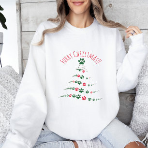 Dog Lovers  Paw Christmas Tree   Furry Christmas Sweatshirt