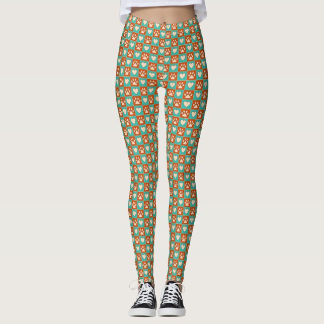 Dog Lovers Paw Prints and Hearts Pattern Leggings (Front)