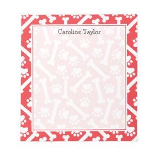 Dog Lovers Paw Prints & Bones Red & White Notepad
