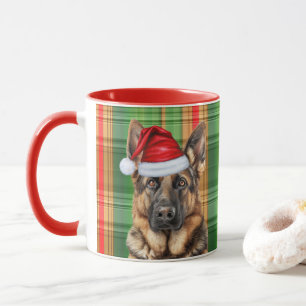Dog Lover's Red Green Plaid and GSD Holiday Mug