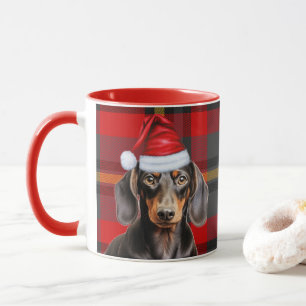 Dog Lover's Red Plaid Smooth Dachshund Holiday Mug