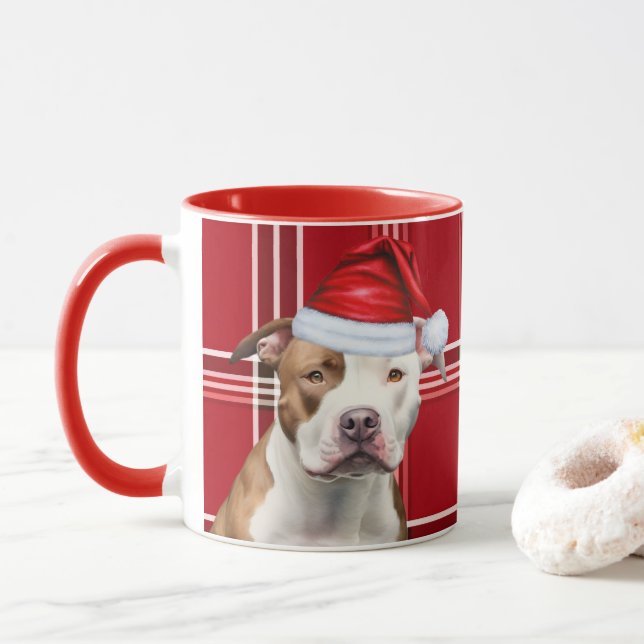 Dog Lover's Staffordshire Holiday Red Plaid Mug (With Donut)