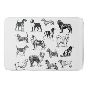 Dog Lover's Vintage Black & White Dog Breeds Bath Mat