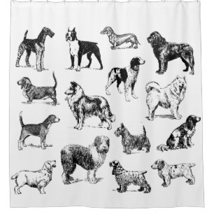 Dog Lover's Vintage Black & White Dog Breeds Shower Curtain