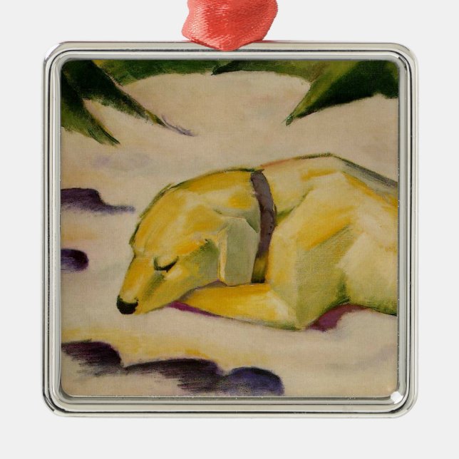 Dog Lying in the Snow (by Franz Marc) Metal Tree Decoration (Front)