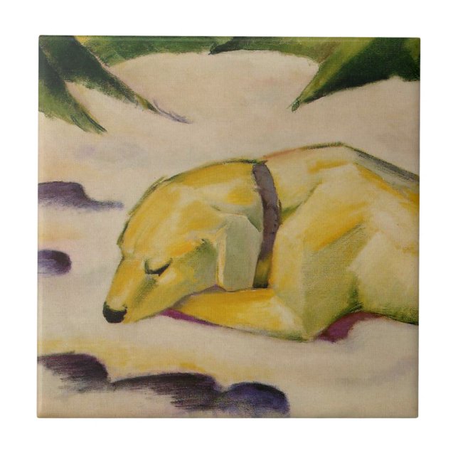 Dog Lying in the Snow (by Franz Marc) Tile (Front)