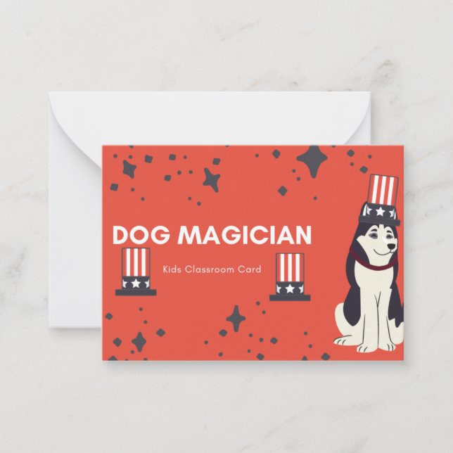 Dog Magician Kids Classroom Valentines Card (Front)